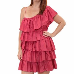 Endless Rose One-Shoulder Pink Ruffled Mini Dress Size S NWT Party Coctail